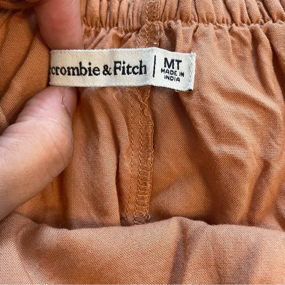 Abercrombie & Fitch Linen Tie Strap Trapeze Mini Dress Cut out back melon - Picture 8 of 15